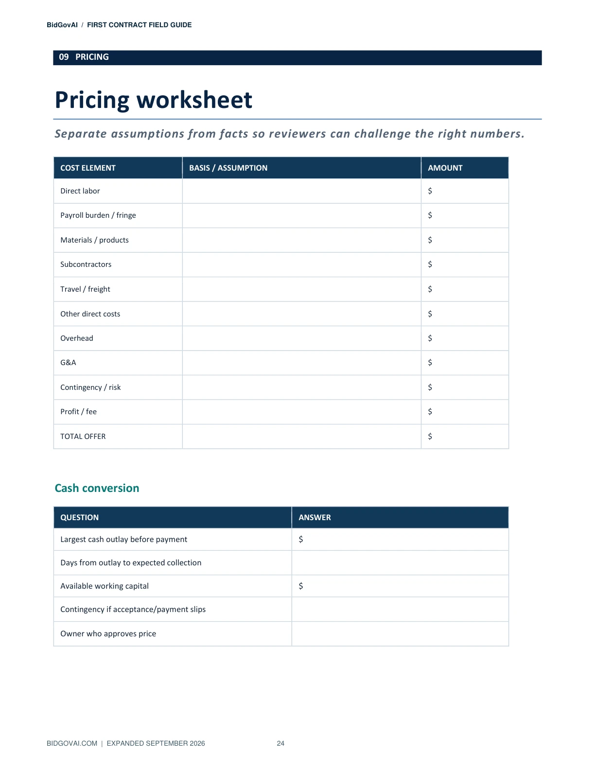 Government contract pricing worksheet preview